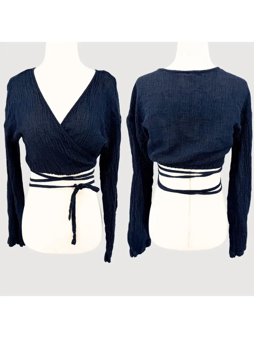 Free People Linen Blend Wrap Crop Top Black S